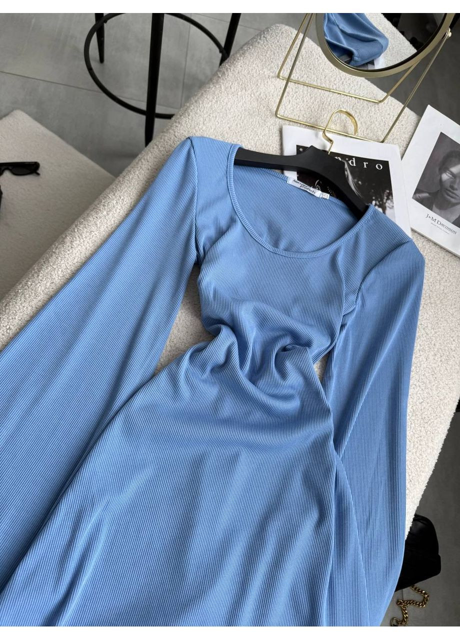 Голубое повседневный платье женское а-силуэт Гермес однотонное