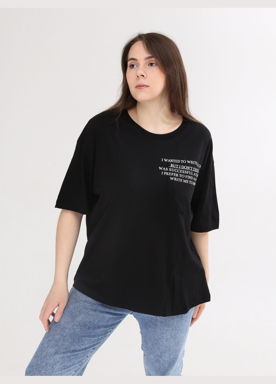 Футболка жіноча чорна широка з написом Whitney Свободная - (332980413)