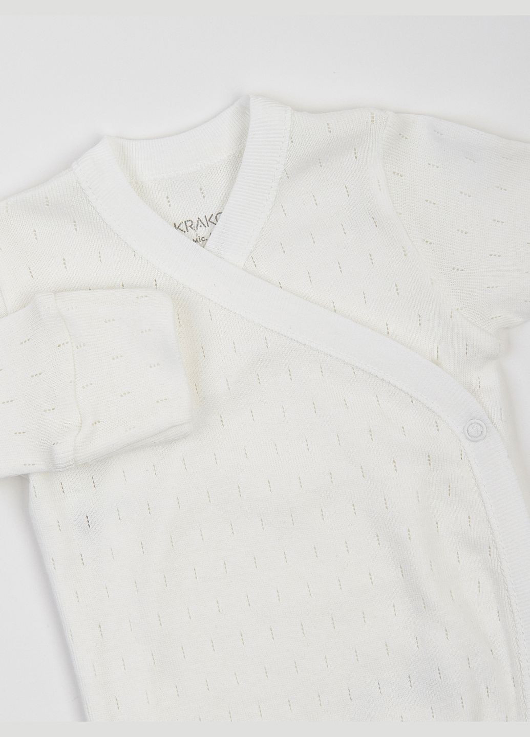 Молочний літній комплект для немовлят з ажурним візерунком (боді на запах з довгим рукавом, повзуни та шапочка) KRAKO