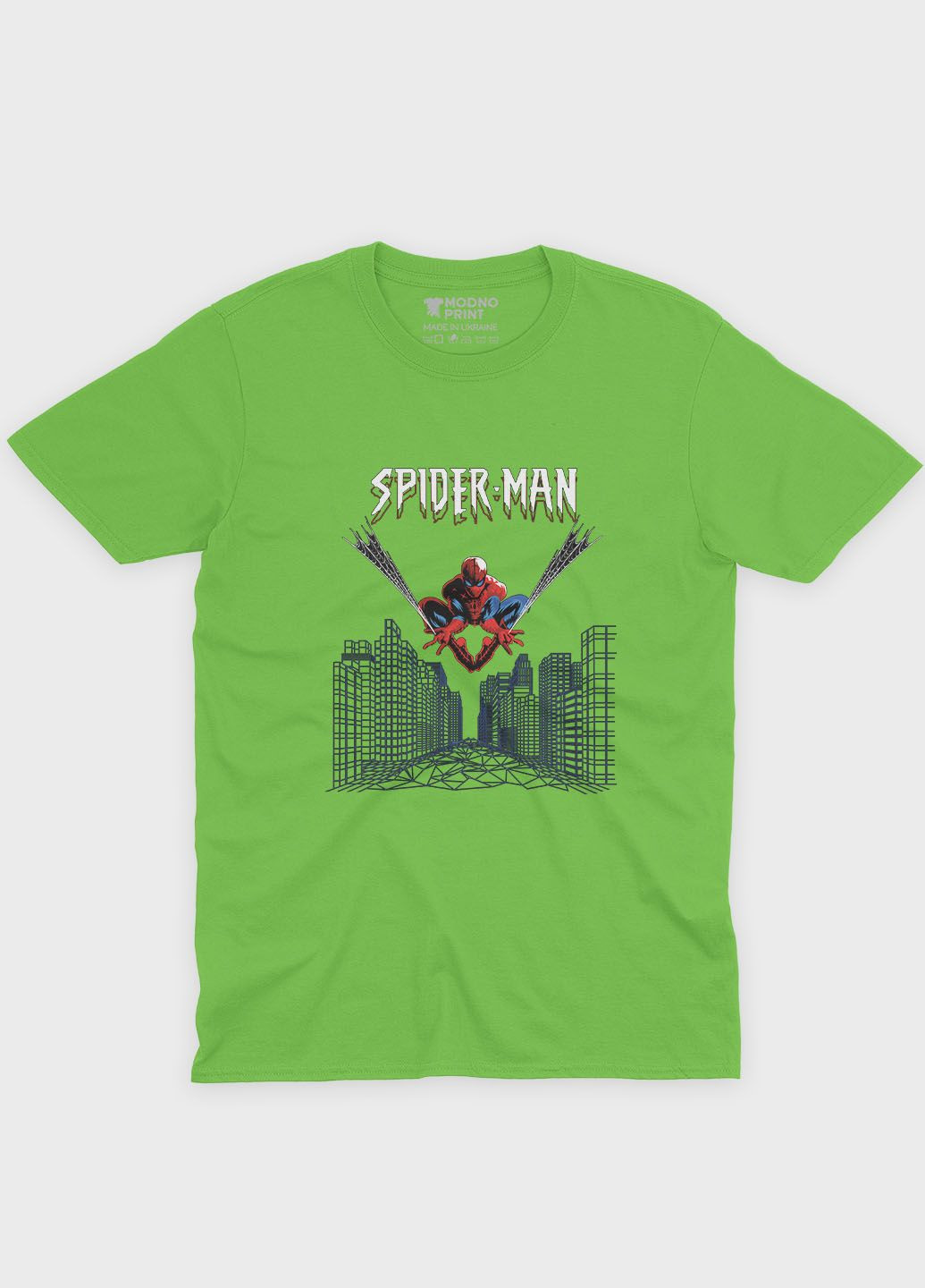 Салатовая демисезонная футболка для девочки с принтом супергероя - человек-паук (ts001-1-kiw-006-014-038-g) Modno