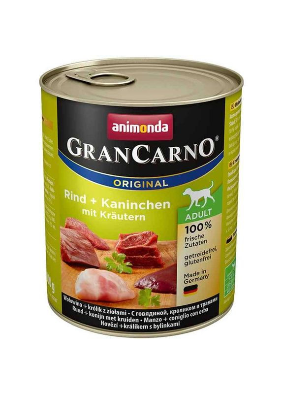 Вологий корм для собак Gran Carno Adult Beef+Rabbit with Herbs 800г, з яловичиною, кроликом та травами Animonda (292257197)