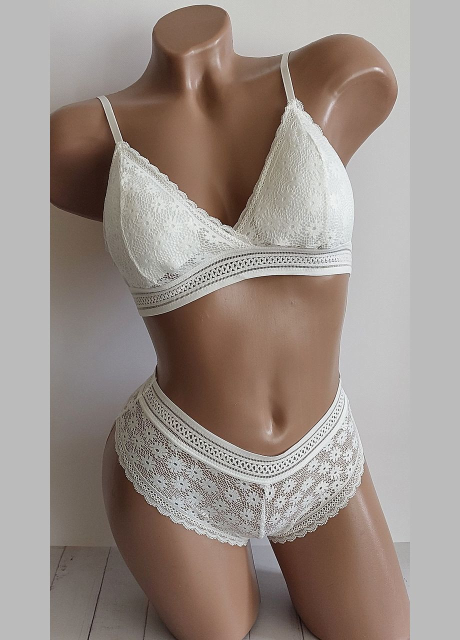 Білий демісезонний комплект нижньої білизни бюстгальтер бралет і трусики s/m синій (2-209) New Style