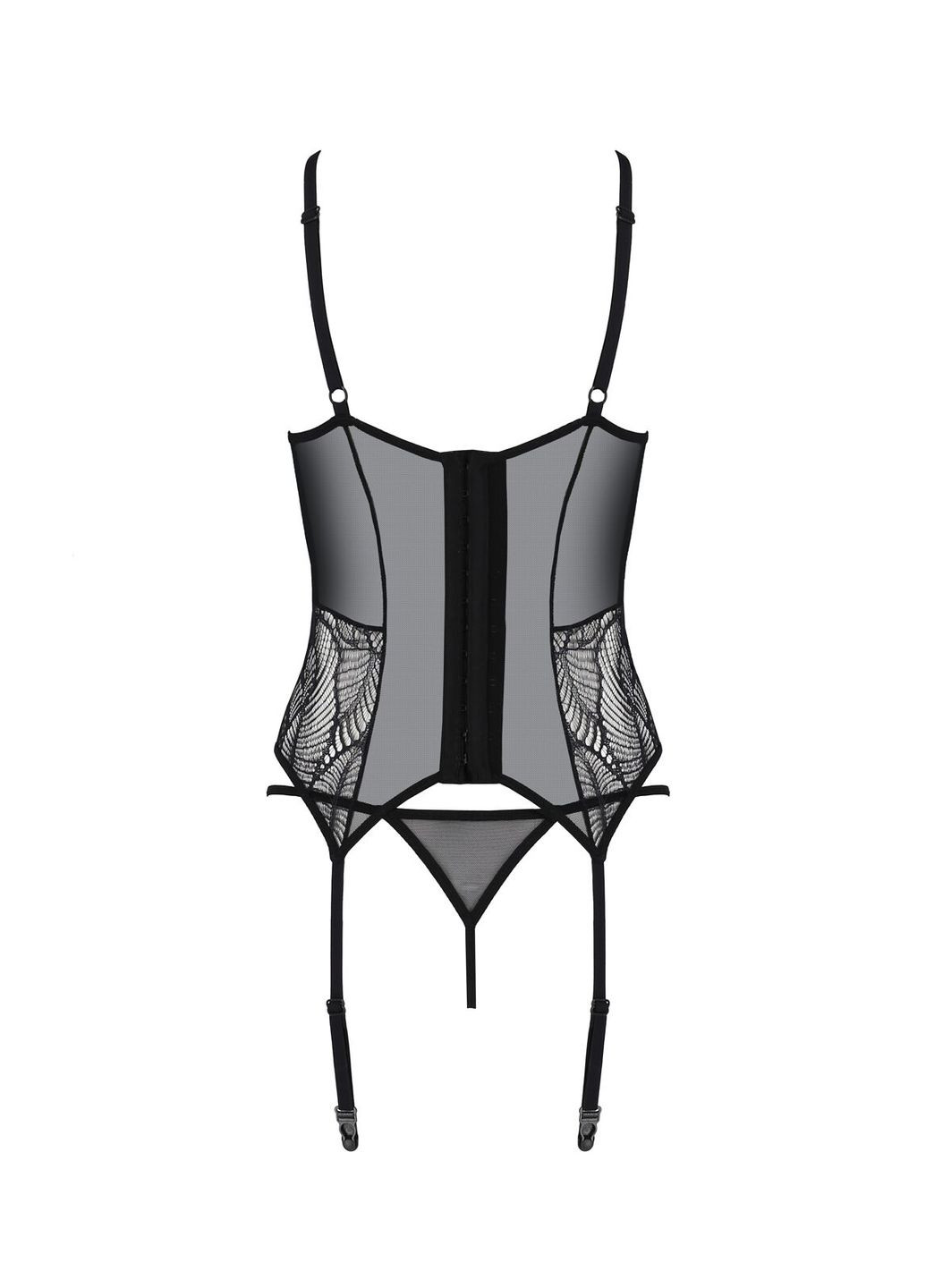 Корсет LEAFA CORSET black, XXL/XXXL, мягкие чашки, зажимы для чулок, стринги в комплекте Passion (369951073)