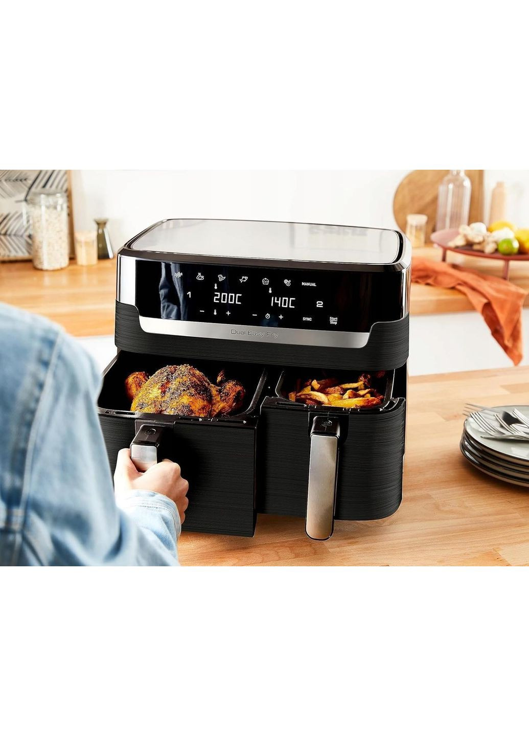 Мультипіч (аерофритюрниця) Dual Easy Fry EY9018 Tefal (360393993)