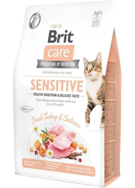 Беззерновий корм для вибагливих кішок Sensitive Digestion & Delicate Taste з індичкою і лососем 2 кг Brit Care (298422929)