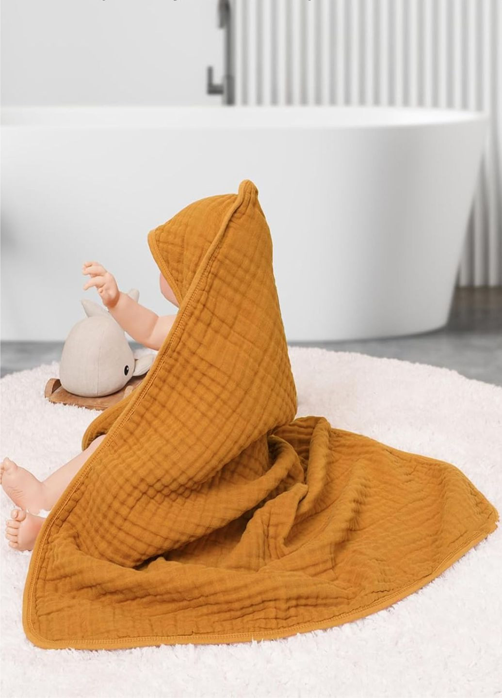 Детское полотенце с капюшоном органический хлопок ( муслин) 6-слойный, гипоаллергенный, 80 x 80 см 0 - 2 лет Желтый Lovely Svi однотонный желтый
