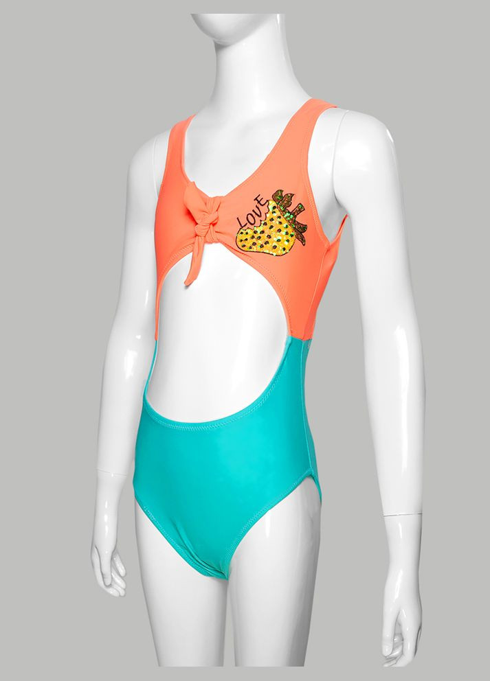 Комбинированный летний сплошной купальник для детей с открытым животом. модель 0317 арт.931 слитный, майо, монокини Samegame