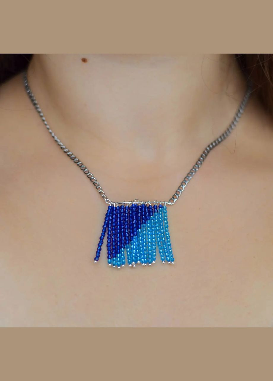 Кулон подвеска "оттенки Моря" натуральный камень Шпинель d-2мм на цепочке L-42-47см фур-ра нержавеющая сталь No Brand підвіска (302254695)