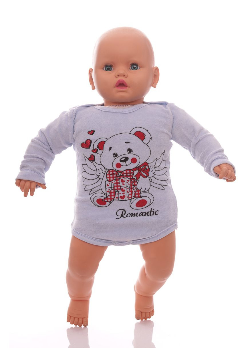 Боді з довгим рукавом для хлопчика з ведмедиком велюр блакитне MiniPapi 80 см (30030) BABYKROHA (297200849)