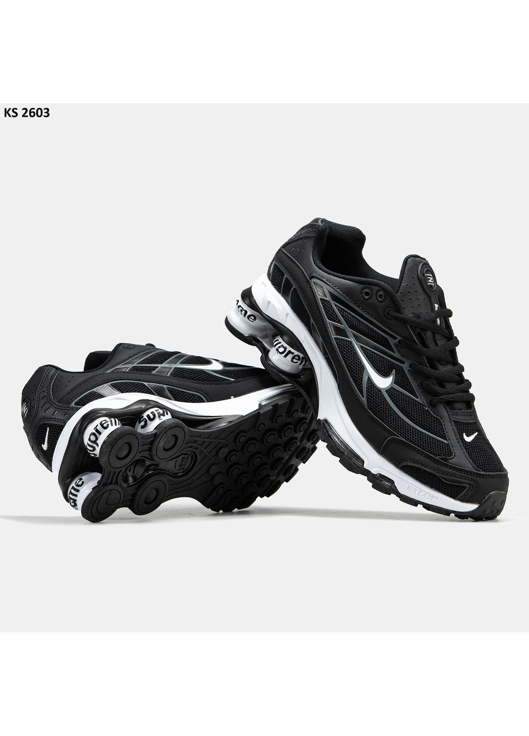 Черные демисезонные кроссовки мужские nike shox tl ride2 supreme black white найк шокс тл No Brand