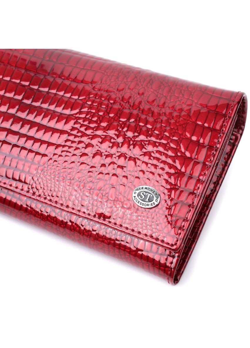 Лакований жіночий гаманець з фактурою під рептилію з натуральної шкіри 22717 Червоний st leather (329146479)