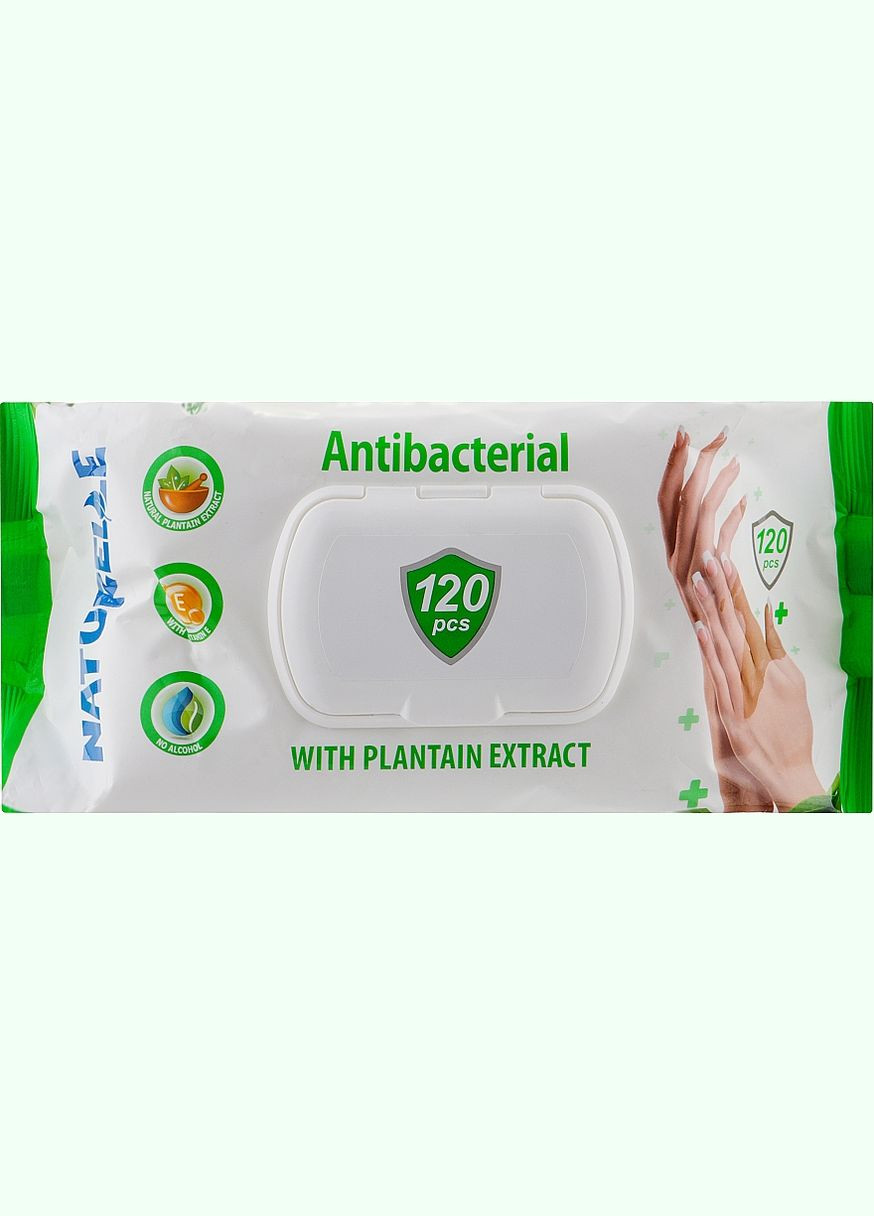 Салфетки влажные "Антибактериальные. Подорожник", 120 шт. Antibacterial With Plantain Extract Wet Wipes 120шт (1046372-27342002) NATURELLE (368600969)