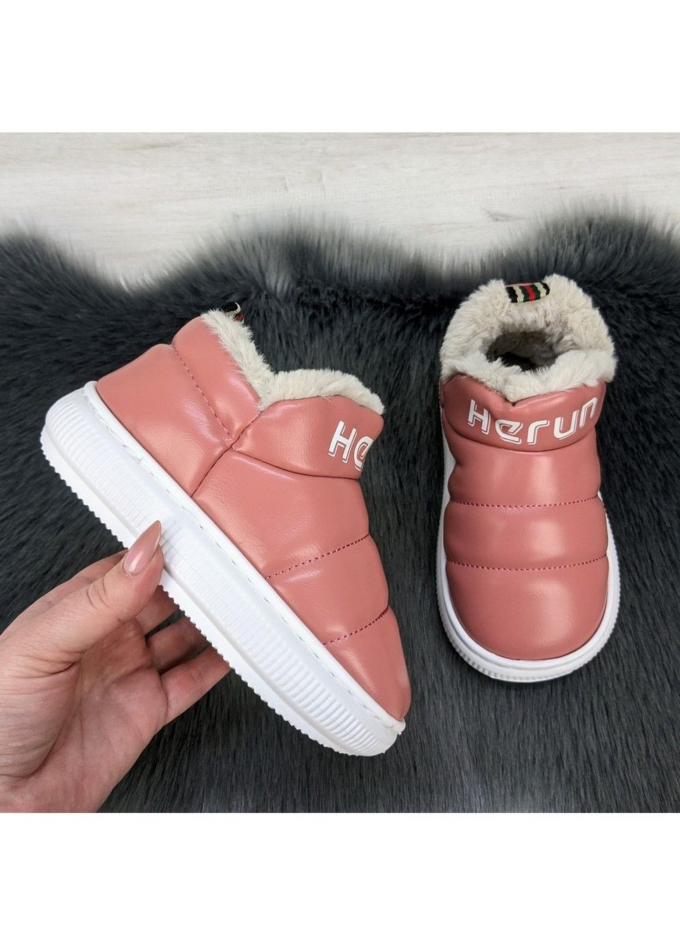 Пудровые тапочки детские теплые Fashion