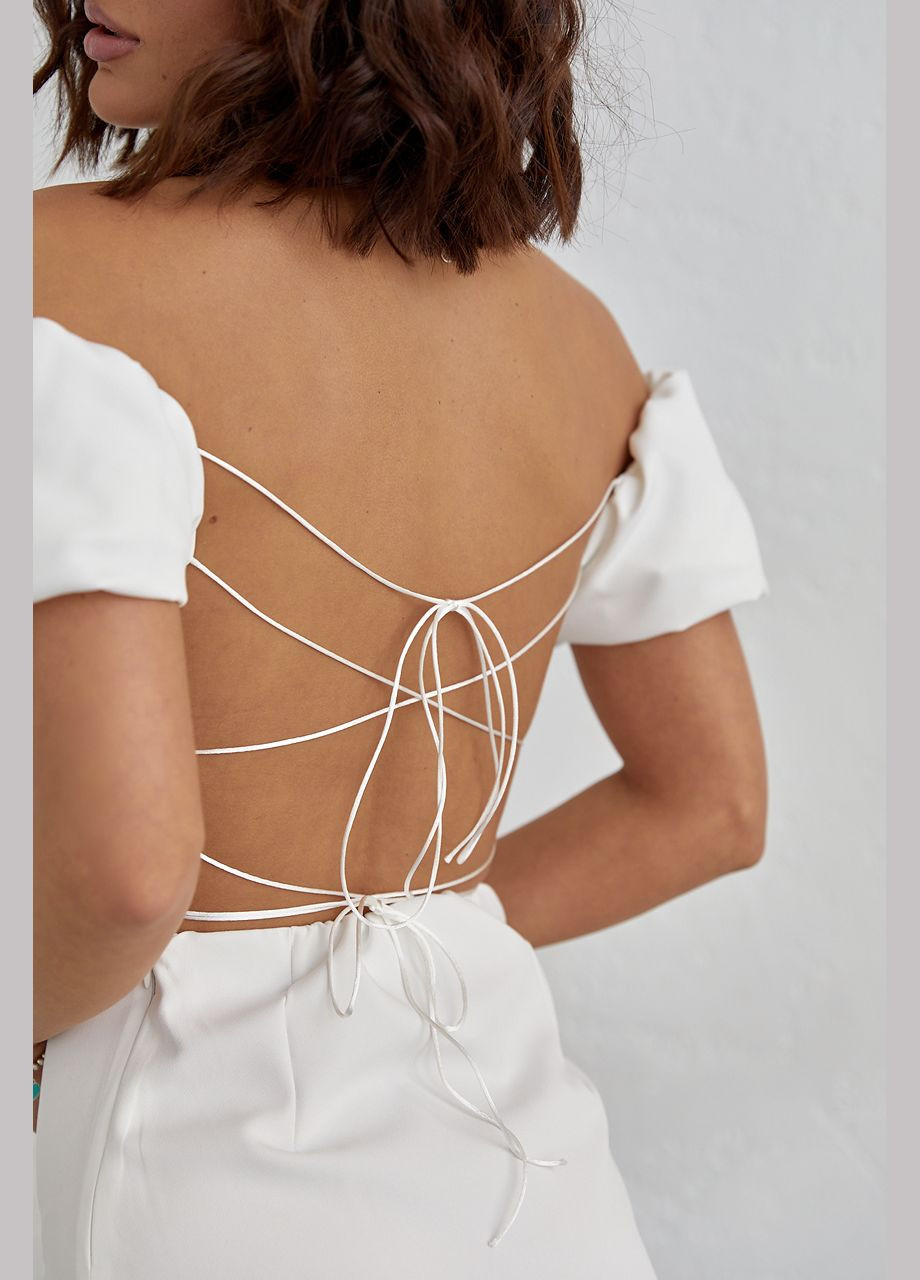 Белое вечернее короткое платье со шнуровкой на спине - белый цвет, l (sku_2461) No Brand однотонное