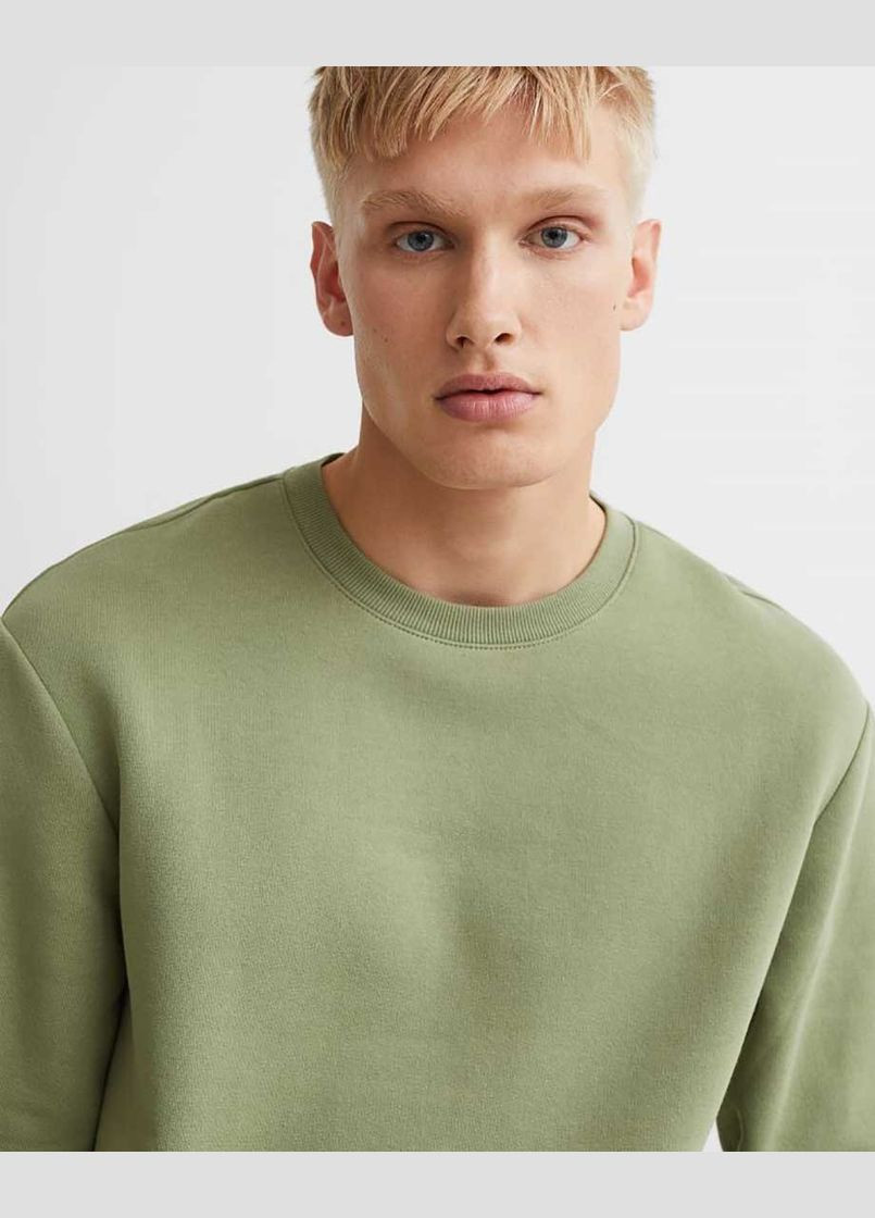 Хаки свитшот из хлопка H&M однотонный (307053537)