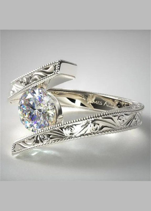 Кольцо женское серебристое с белым большим камнем фианитам и узорами р 17 Fashion Jewelry (285110652)