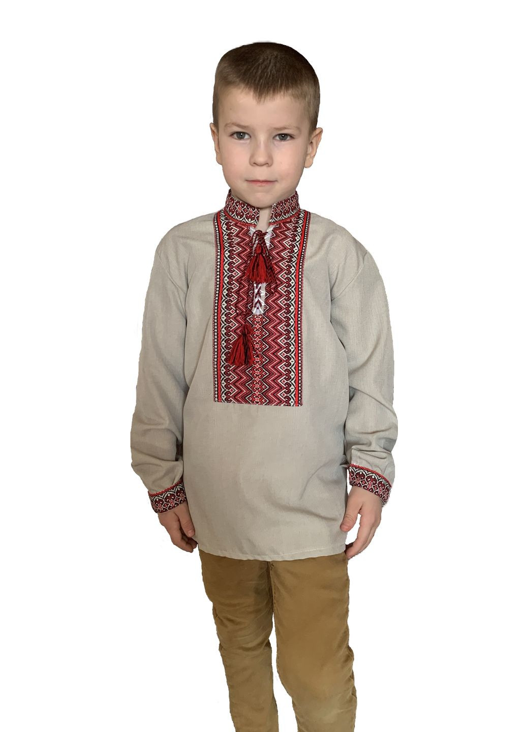 Бежевая детская вышиванка для мальчика серпанок в цвете беж НоКо габардин (322404178)