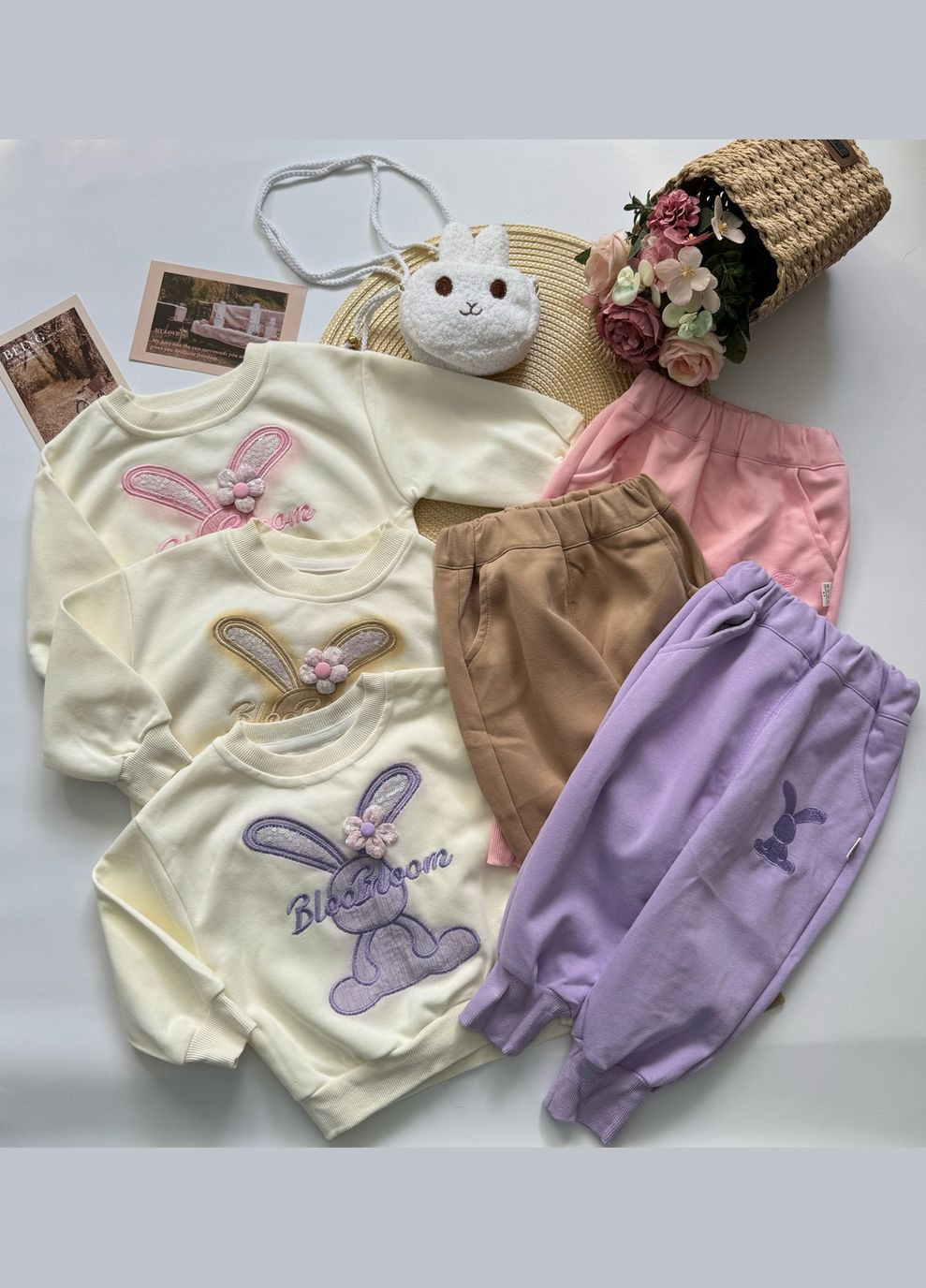 Комбінований демісезонний костюм для дівчинки з зайчиком колір коричневий 10886 No Brand