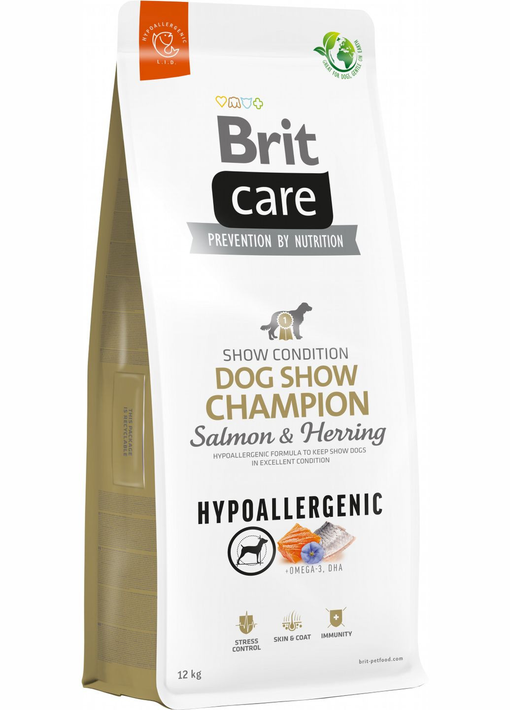Корм для виставкових собак Dog Hypoallergenic Dog Show Champion з лососем та оселедцем 12 кг (8595602559107) Brit Care (315867895)