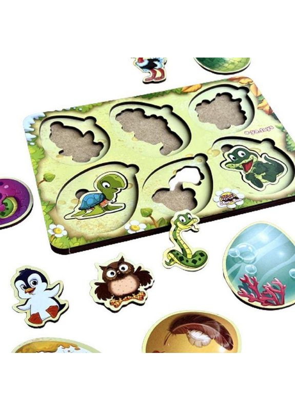 Деревянный пазл-сортер "Кто в яйце?" Ubumblebees (ПСФ085) PSF085 No Brand (330600920)