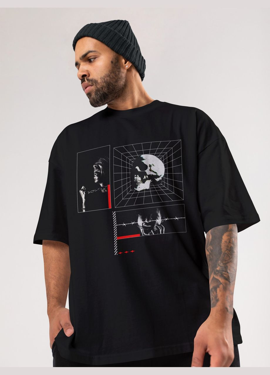 Черная мужская футболка оверсайз urban черная высокая плотность с длинным рукавом Mishe