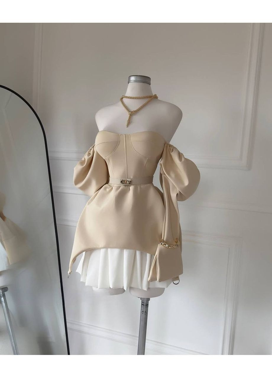 Бежева святковий, коктейльна, вечірня жіноча сукня зі спідничкою з корсетом Avanti однотонна