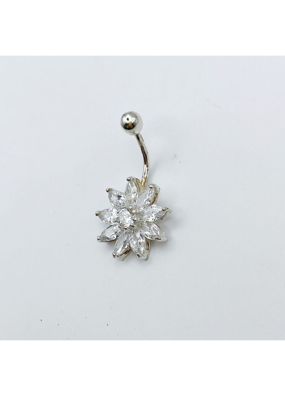 Пірсинг у пуп срібний з кубічним цирконієм "Гербера" 2,7 г No Brand (369736964)
