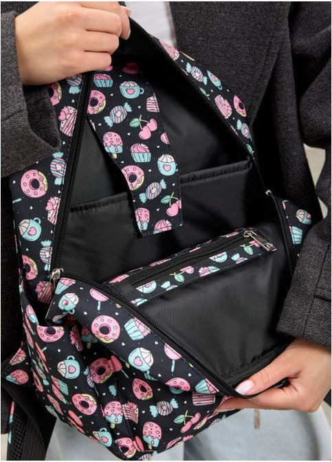 Женский тканевый городской рюкзак Черный с принтом Cake (38850251235) Sambag (368833599)