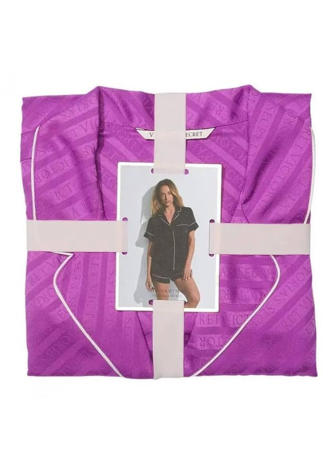 Фіолетова всесезон піжама жіноча satin short pajama set сатинова фіолетовий сорочка + шорти Victoria's Secret