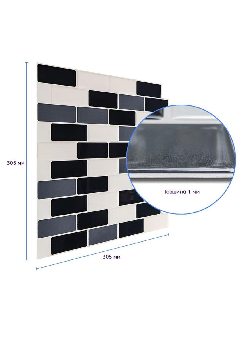 Самоклеящаяся полиуретановая плитка черный серый молочный кирпич 305х305х1мм D (3DPanda-1329) Sticker Wall (323155108)