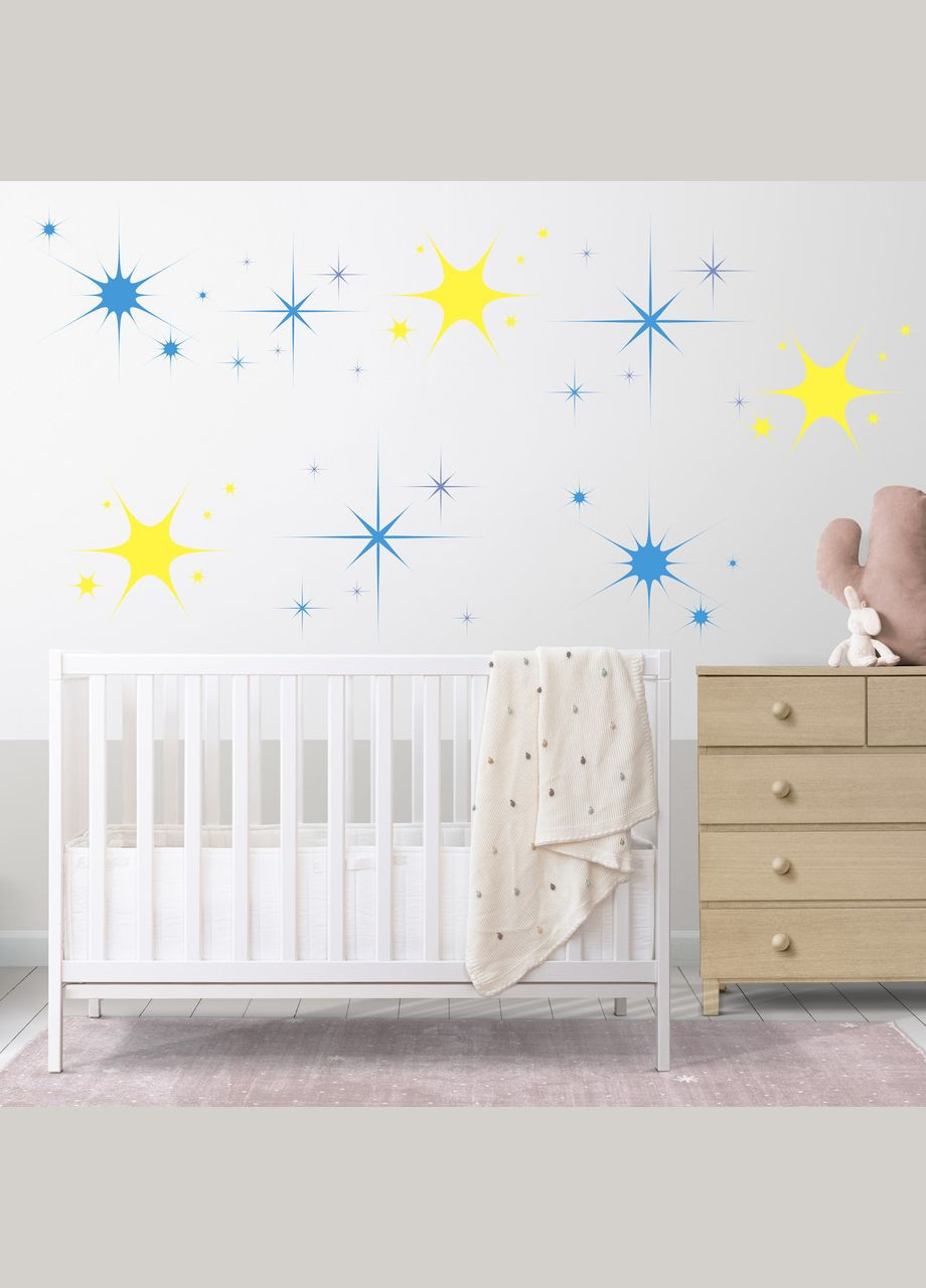 Набор наклеек на стену в детскую комнату "Звезды синие и желтые" Кавун наклейка (316189704)
