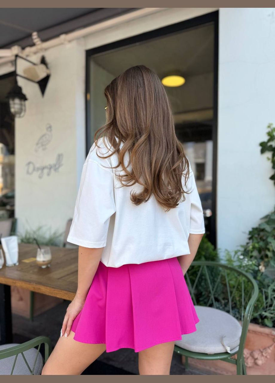 Малиновая праздничный, повседневная, кэжуал однотонная юбка-шорты Україна а-силуэта (трапеция)