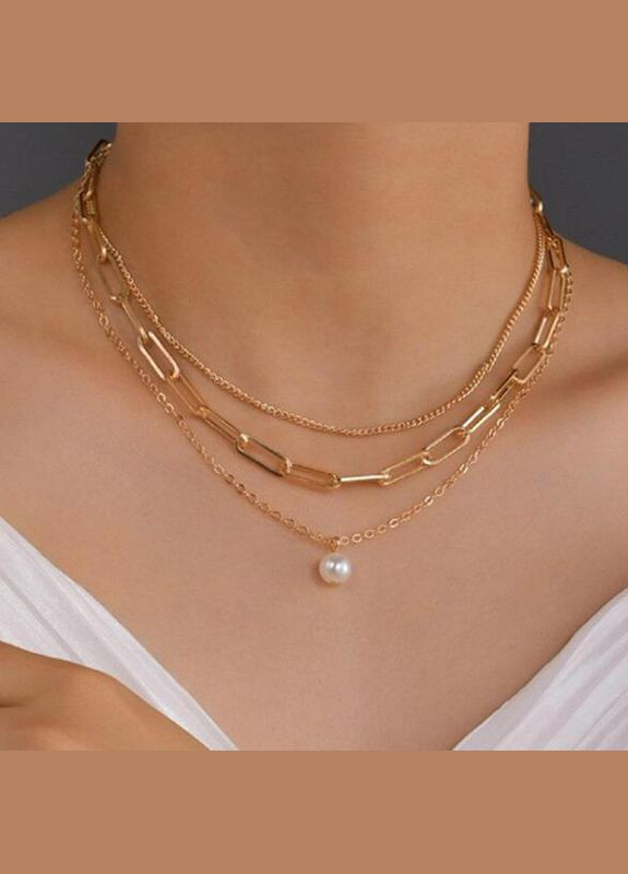 Потрійний ланцюжок з підвіскою кулоном Золотий (12-147) No Brand (314931232)