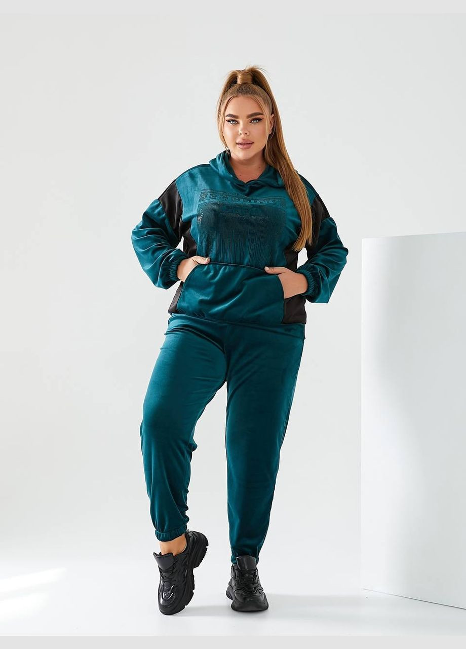 Жіночий спортивний костюм з велюру колір пляшка New Trend (304646529)