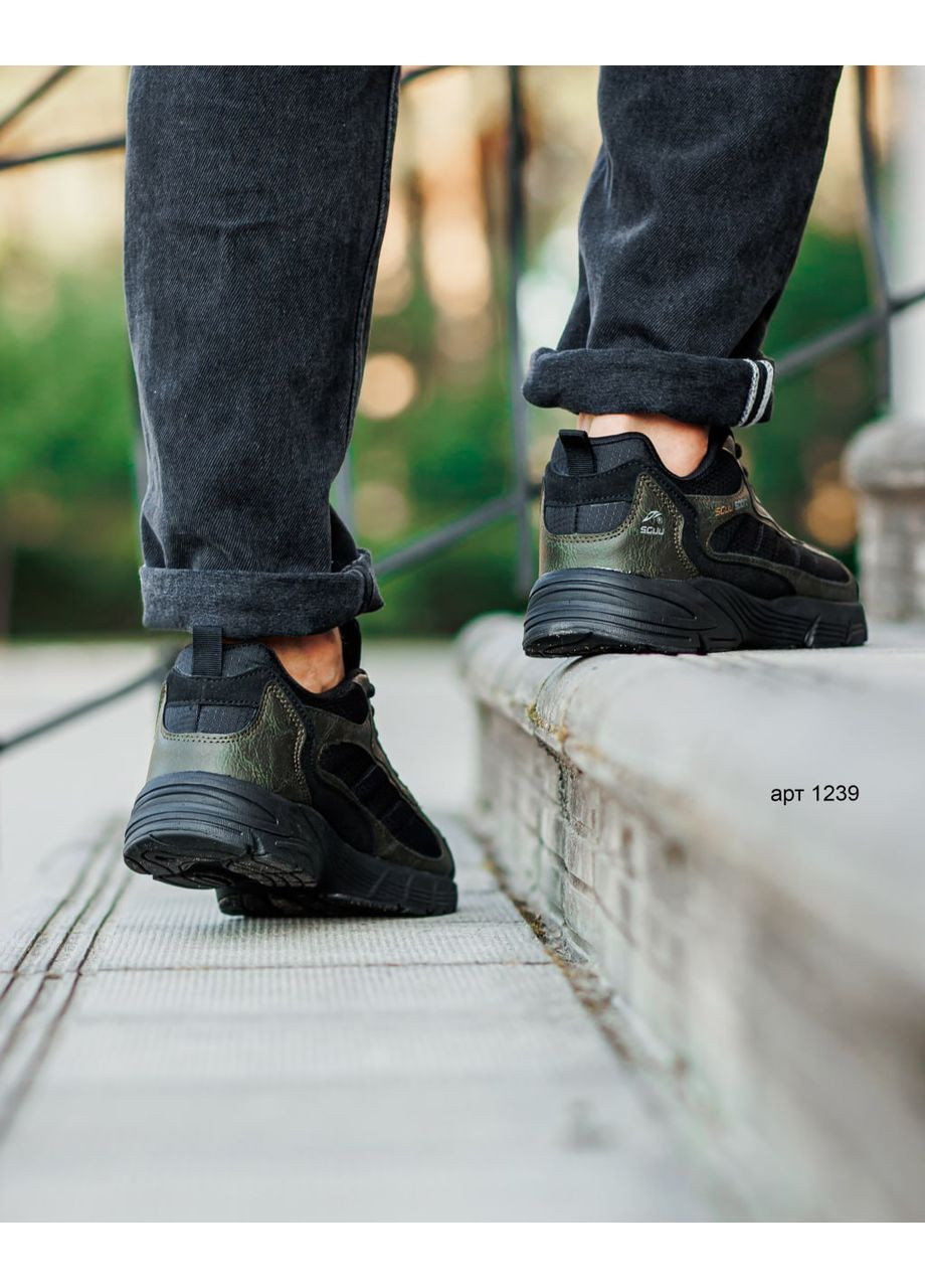 Темно-зеленые демисезонные мужские кроссовки No Brand