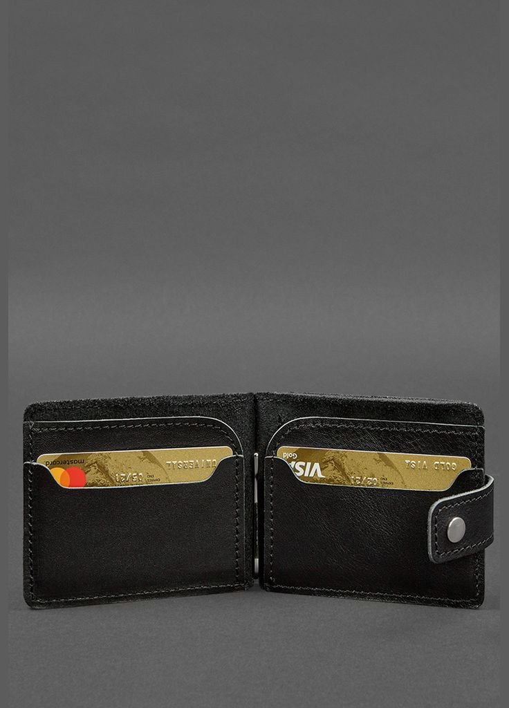 Шкіряне портмоне 13.1 затискач з хлястиком чорний краст (A-028203) BlankNote (328444832)