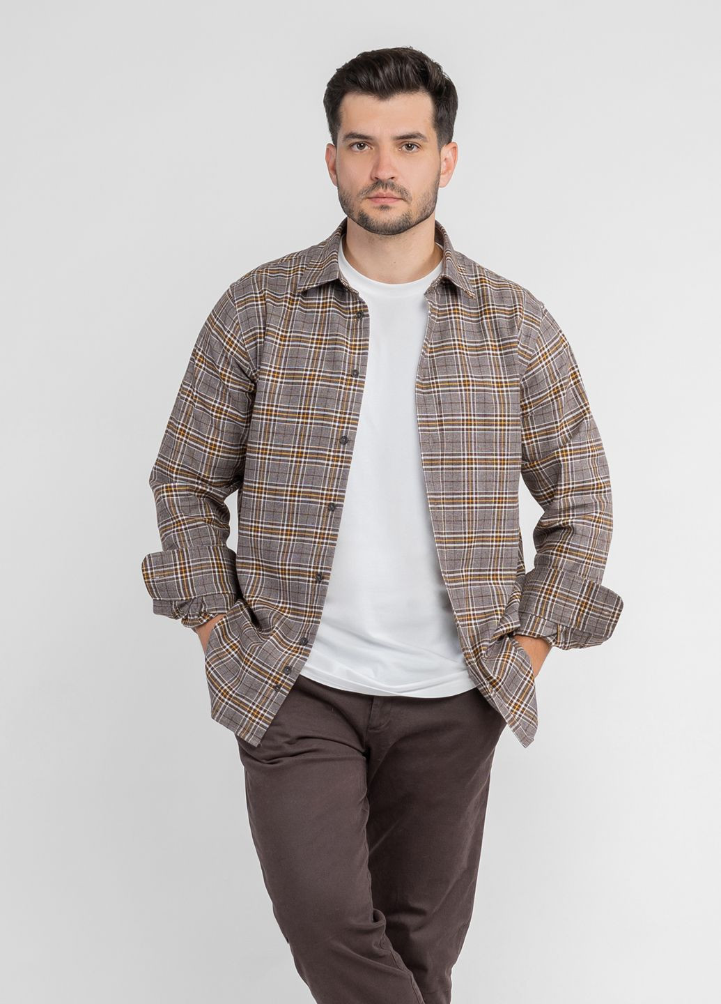 Коричневая кэжуал рубашка однотонная Arber