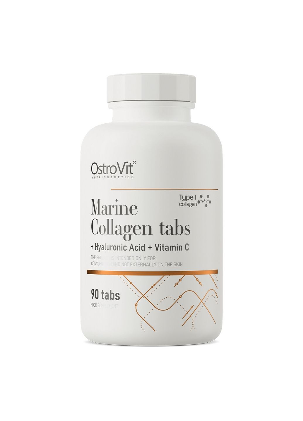 Препарат для суглобів та зв'язок Marine Collagen with Hyaluronic Acid and Vitamin C, 90 капсул Ostrovit (293338302)
