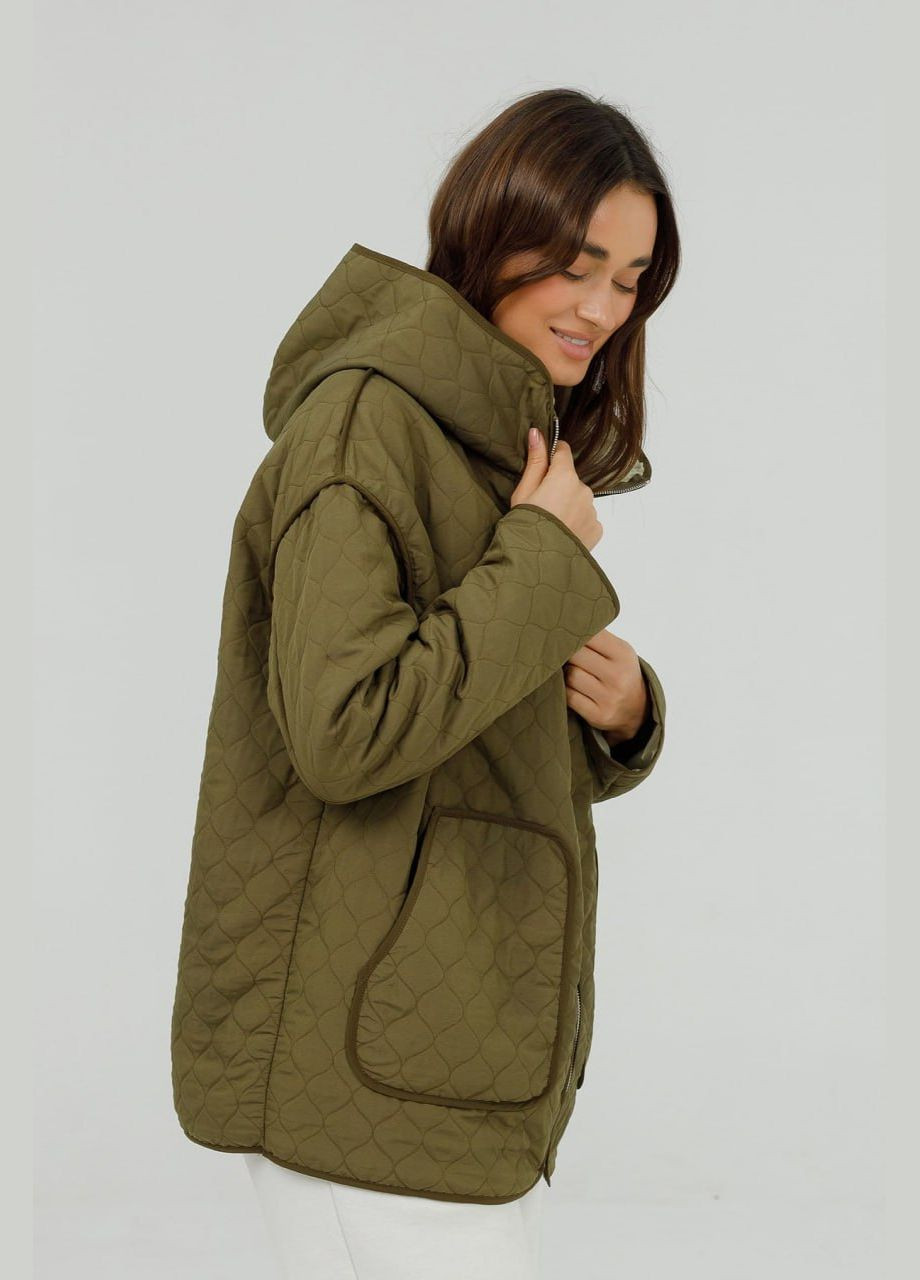 Оливковая (хаки) зимняя куртка оверсайз Lora