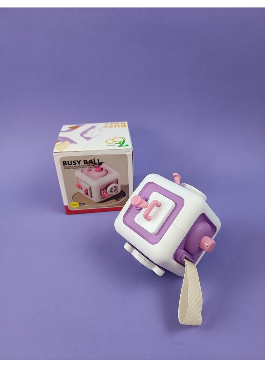 Бізіборд з кнопками пластиковий бізікуб фіолетовий YD 750-16 3 кольори, "Куб", пискавка, тріскачка, пальчи Fun Game (362575241)