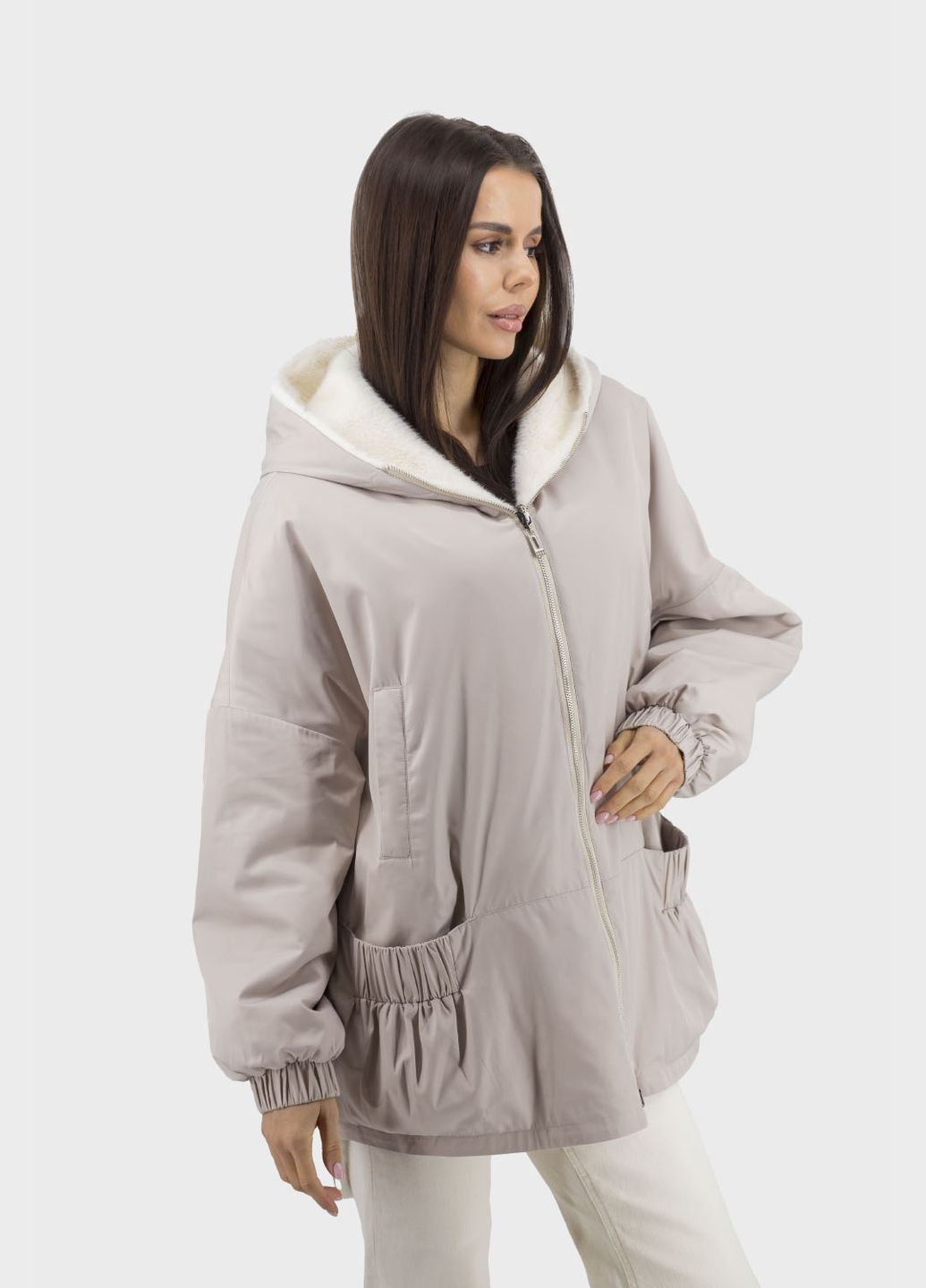 Світло-рожева демісезонна двостороння жіноча куртка з капюшоном, спорт стиль, осінь-весна snow owl (пудра, ), 47514 No Brand