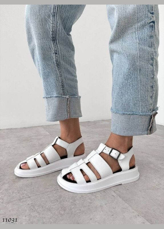 Белые белые кожаные женские босоножки, сандалии AMIR с ремешком