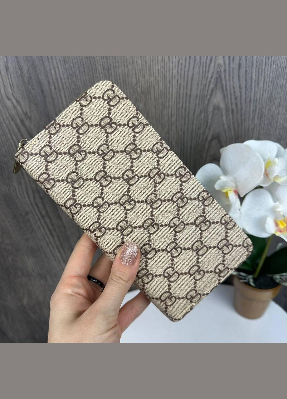 Жіночий гаманець клатч на блискавці стиль Гуччі, модний портмоне для дівчат Бежевий No Brand (334729908)