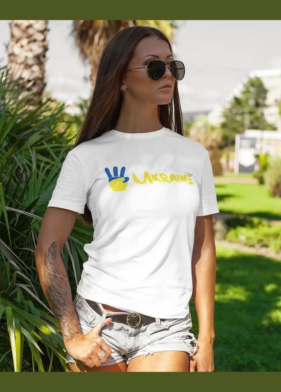 Белая летняя патриотическая женская футболкая "ukraine" белая 44 с коротким рукавом Mishe 1100004