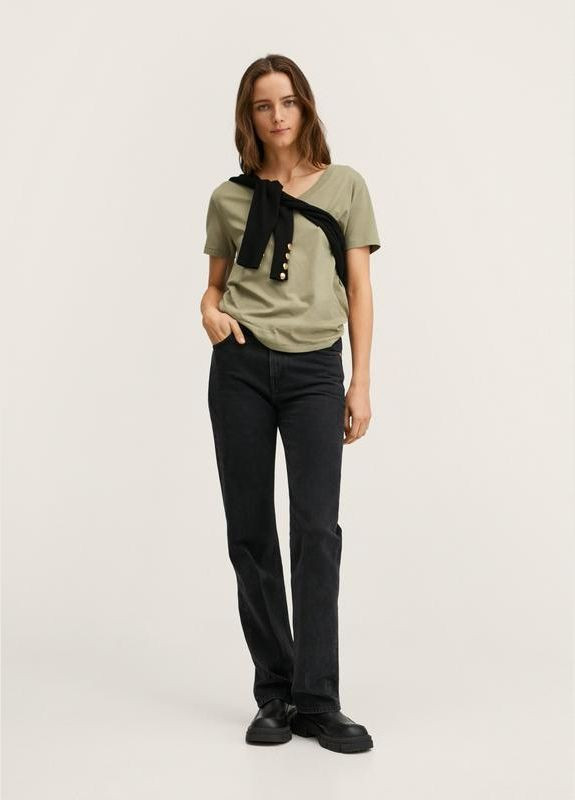 Стильна повсякденна футболка бавовняна хакі вільного крою Mango - (327419435)