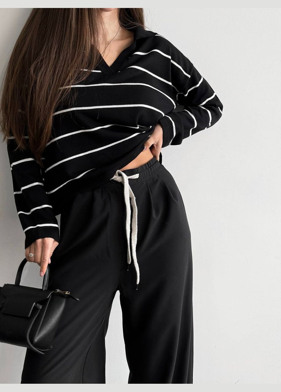 Женские брюки с декоративным шнурком цвет черный р.42 451517 New Trend (282926359)