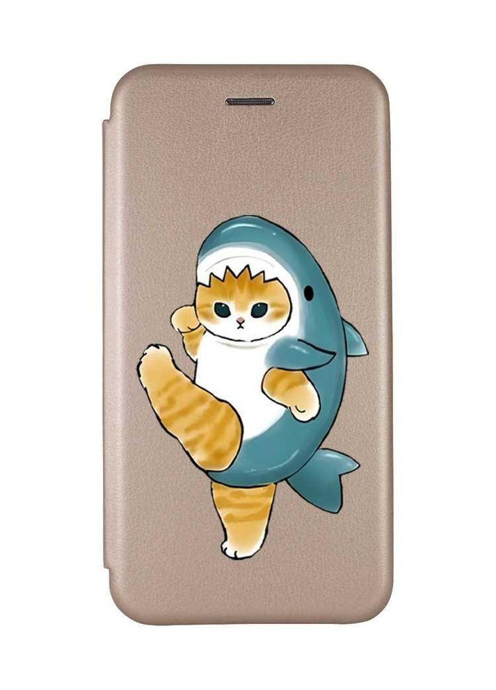 Чохол-книжка золотий з малюнком на Xiaomi Redmi Note 14 4G Котик акула (принт 380) Creative (356122170)