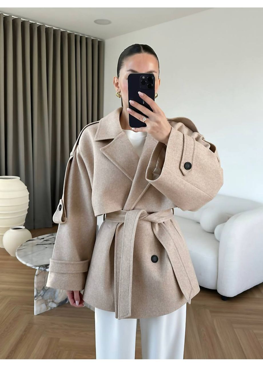 Бежевое демисезонное Женское пальто оверсайз No Brand