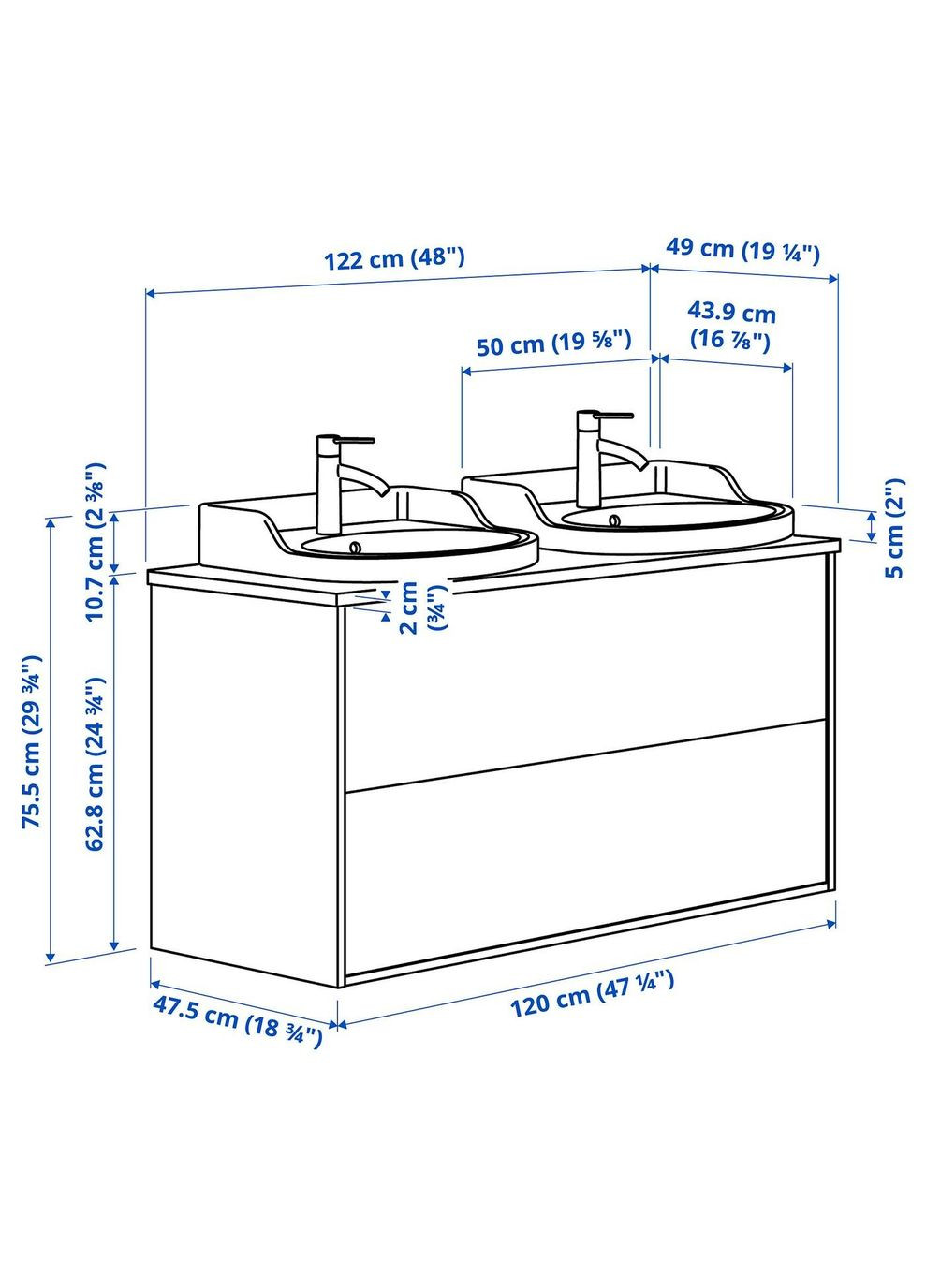 Шафа для мийки з висувними ящиками/мийкою/змішувачами ІКЕА TANNFORSEN / RUTSJON 122х49х76 см (s69521615) IKEA (278407477)