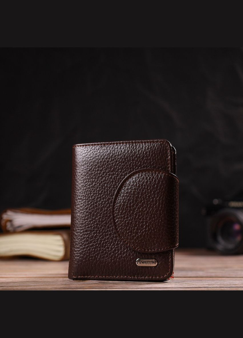Практичне жіноче портмоне середнього розміру з натуральної шкіри 21808 Коричневе Canpellini (329151332)